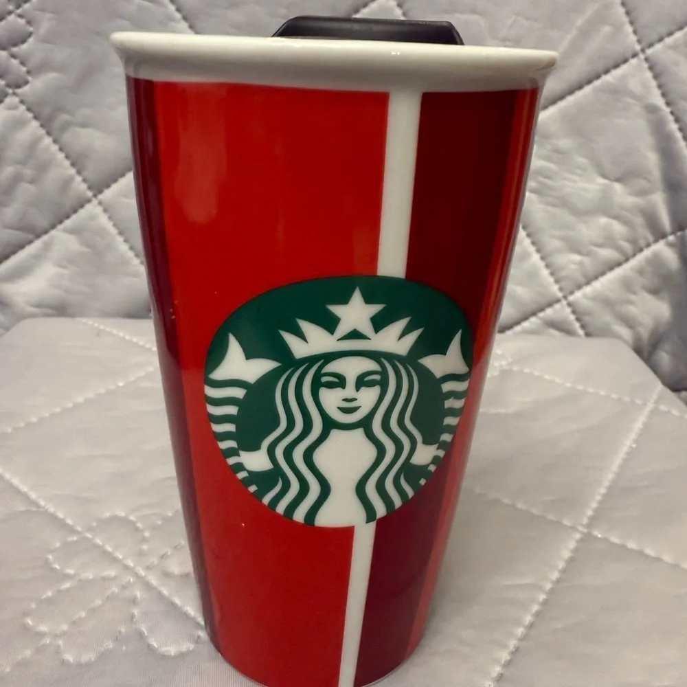 New Starbucks 2018 Holiday Stripe Red Cup Double Wall Travel Tumbler 12 Oz.